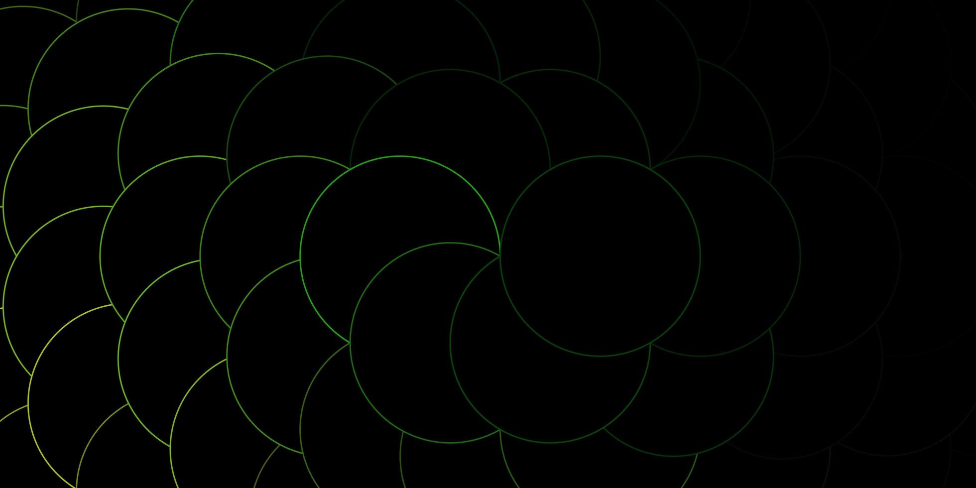 Textura de vector amarillo verde oscuro con círculos, discos de colores abstractos en un patrón de fondo degradado simple para páginas de destino de sitios web