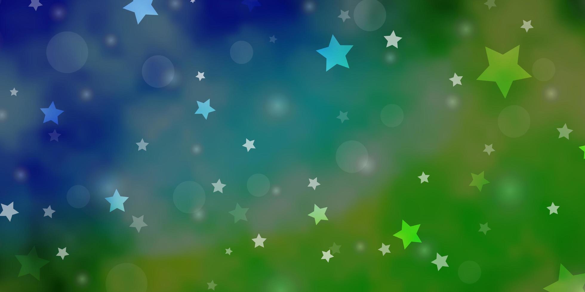 patrón de vector verde azul claro con círculos ilustración de estrellas con un conjunto de coloridas esferas abstractas textura de estrellas para cortinas de persianas de ventana