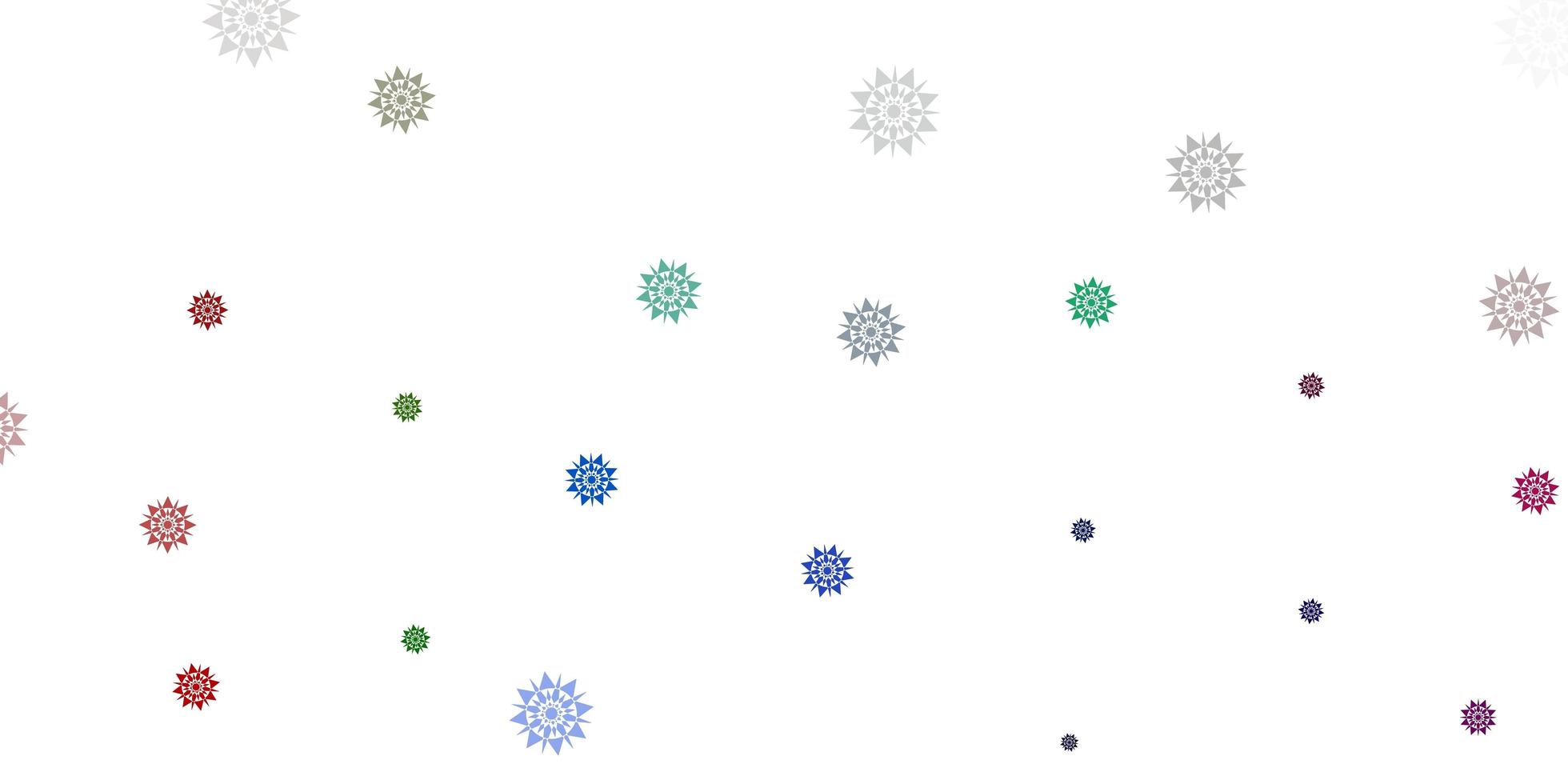 textura de vector multicolor claro con copos de nieve brillantes