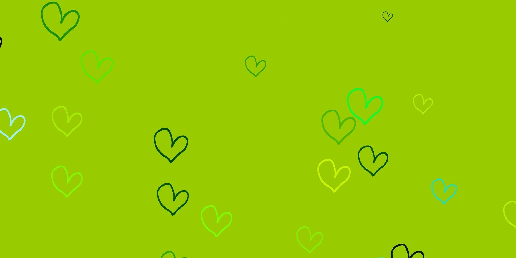 patrón de vector amarillo verde claro con corazones de colores