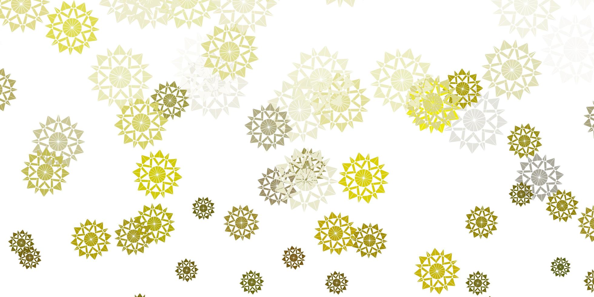 textura de vector amarillo verde claro con copos de nieve brillantes