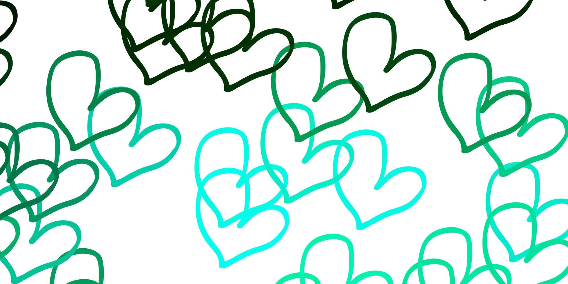 textura de vector verde claro con corazones encantadores