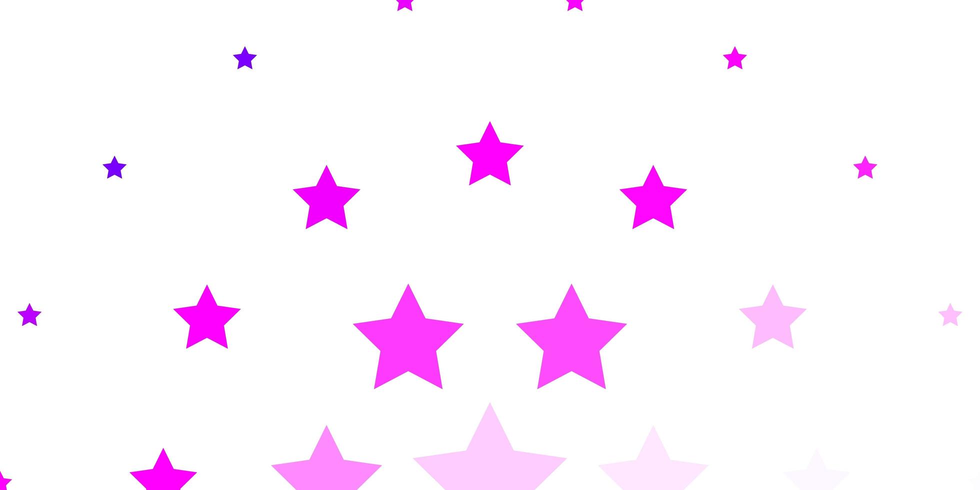 Plantilla de vector de color rosa claro con estrellas de neón brillando ilustración colorida con patrón de estrellas pequeñas y grandes para páginas de destino de sitios web