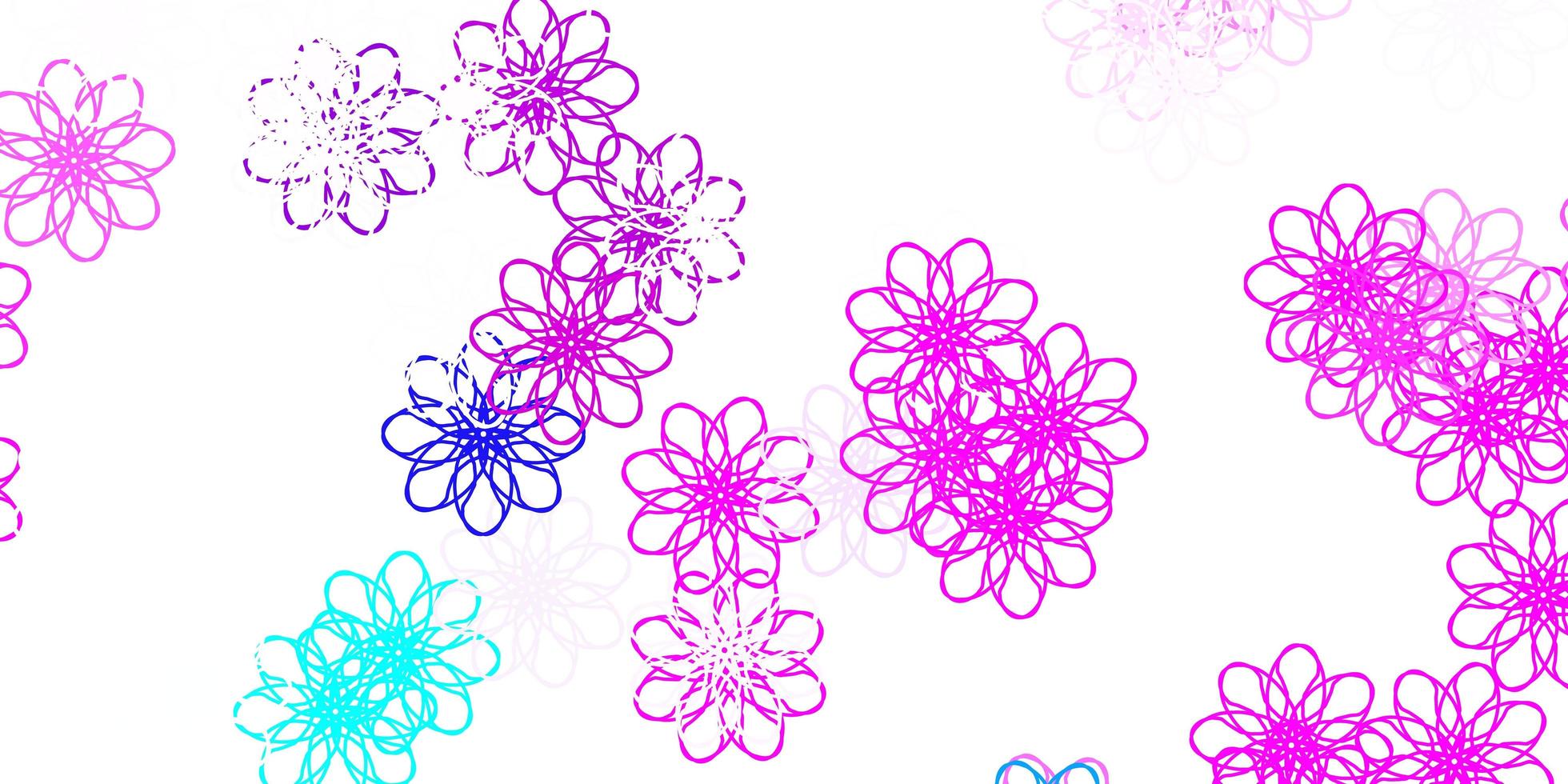 patrón de doodle de vector rojo azul claro con flores