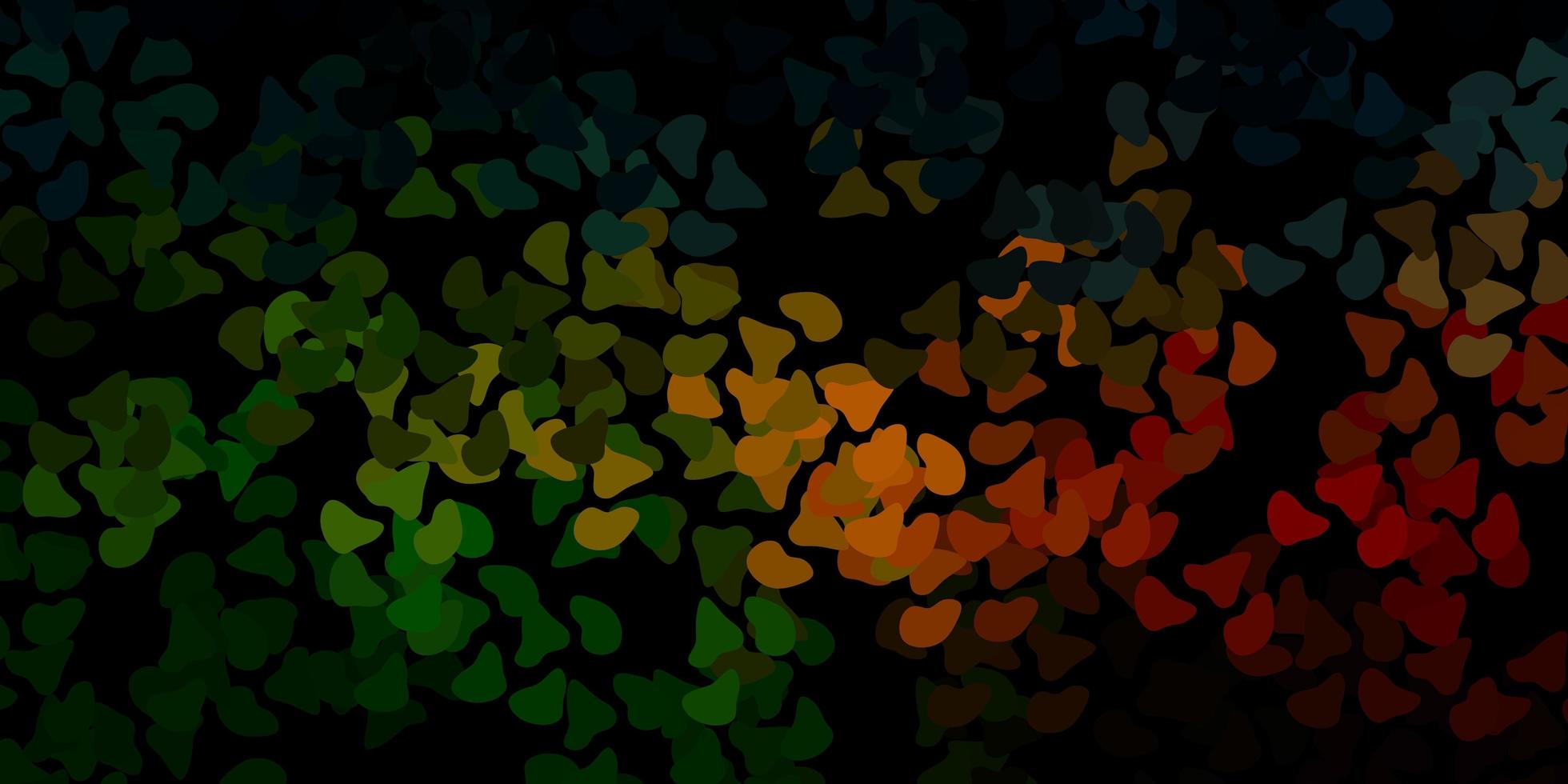 Dark green red vector backdrop with chaotic shapes