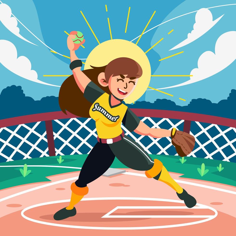 Pitch Throw Ball in Summer Camp vector