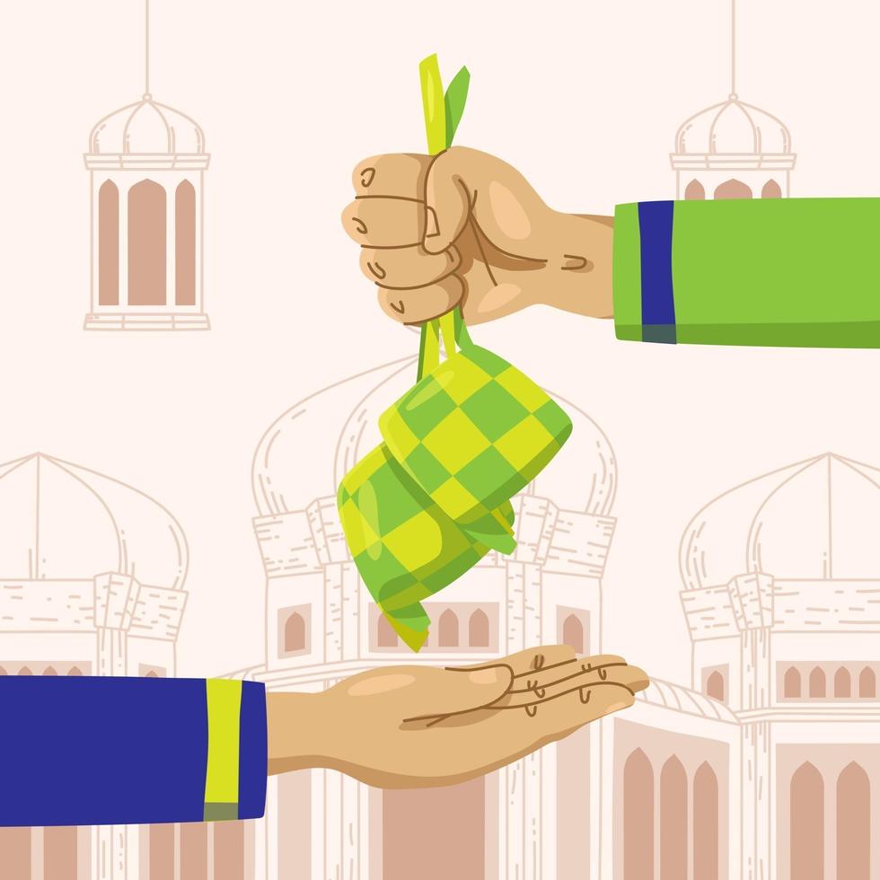 Hand Giving Ketupat Concept vector