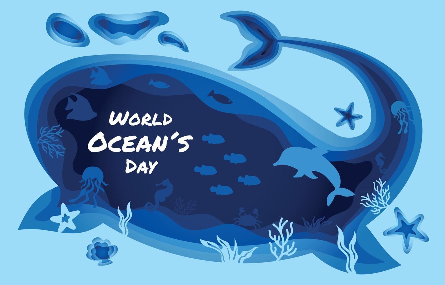 World Ocean Day Papercut Concept vector