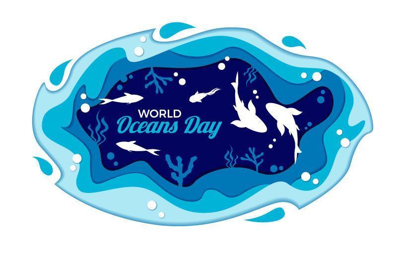 Paper Cut World Oceans Day Concept vector