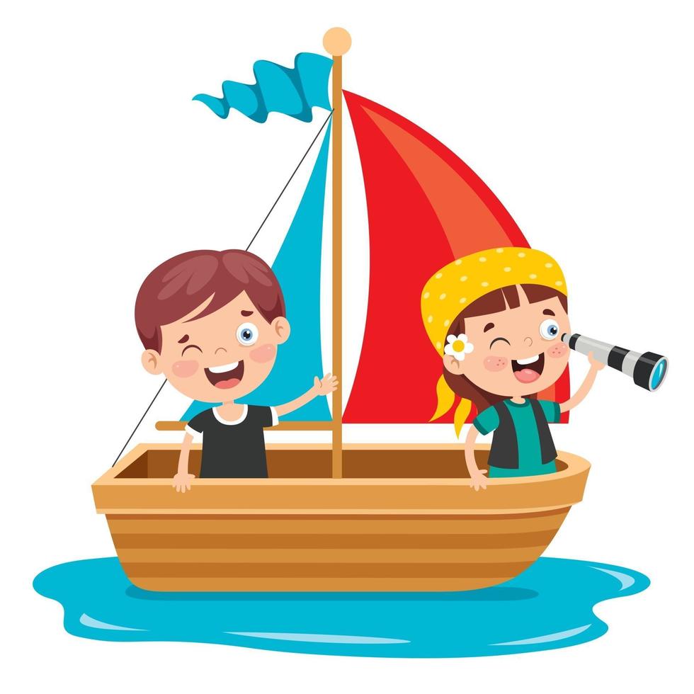 Cute Little Children On Boat vector