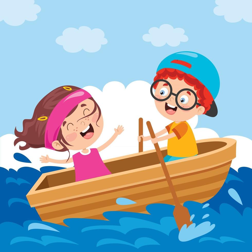 Cute Little Children On Boat vector