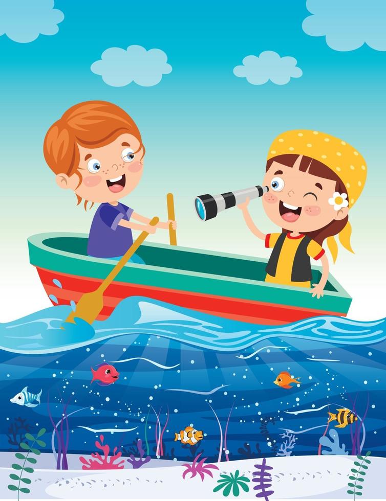 Cute Little Children On Boat vector