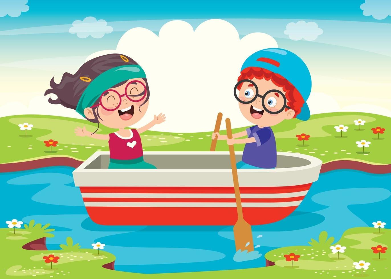 Cute Little Children On Boat vector