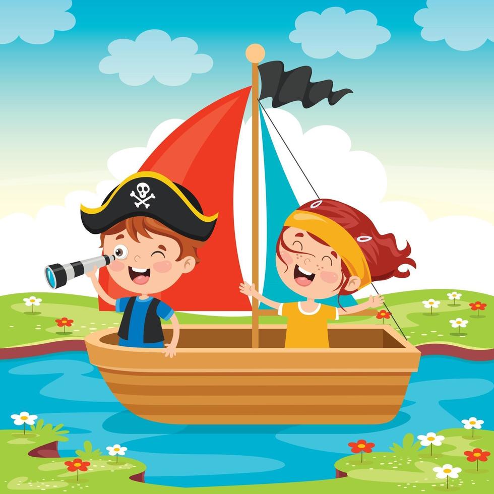 lindos niños piratas posando vector