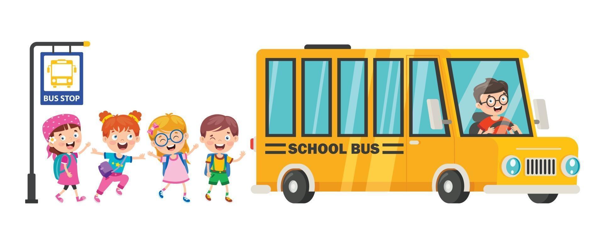 Happy Children And School Bus vector
