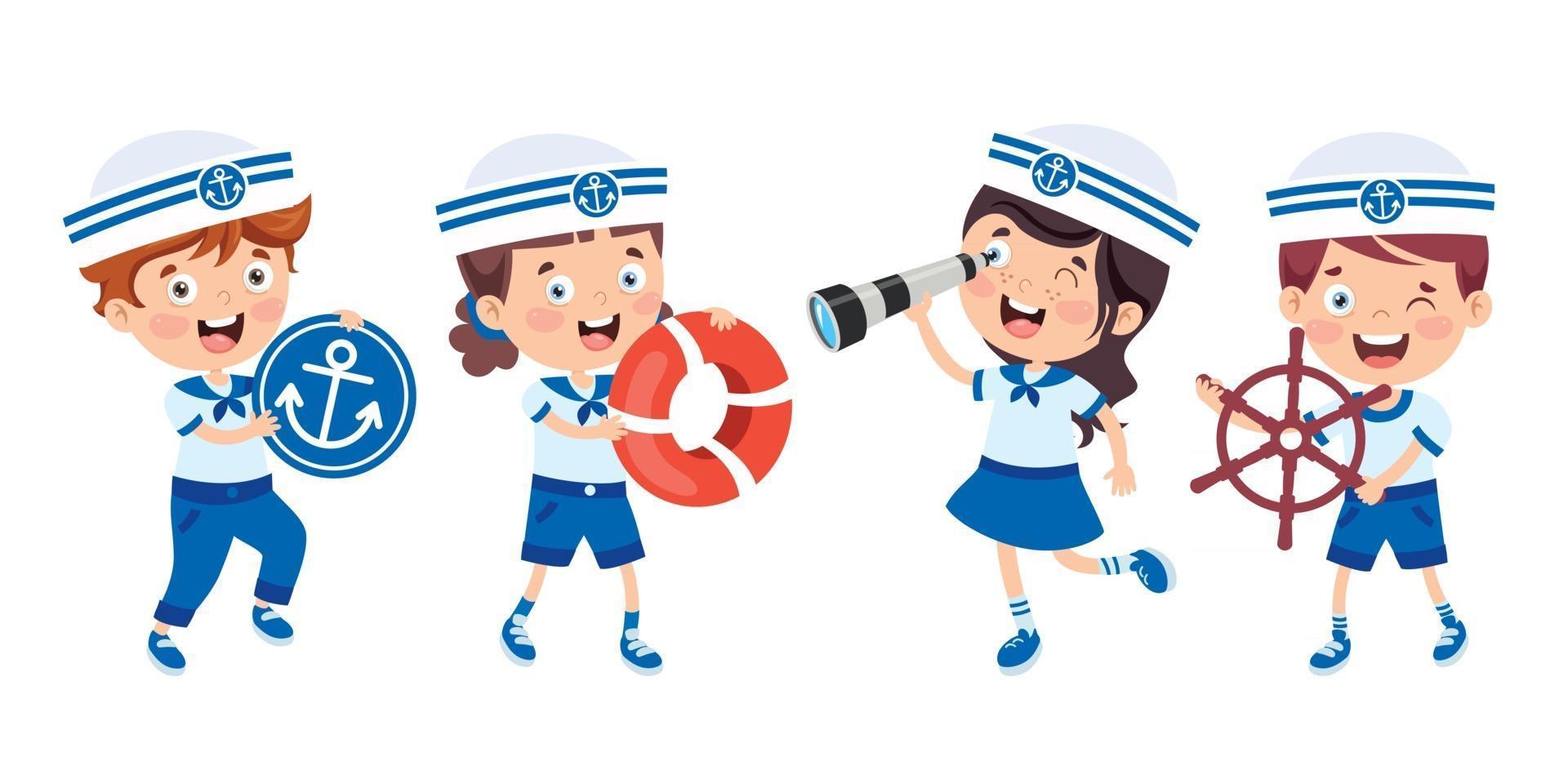 Cute Little Children In Sailor Uniform vector