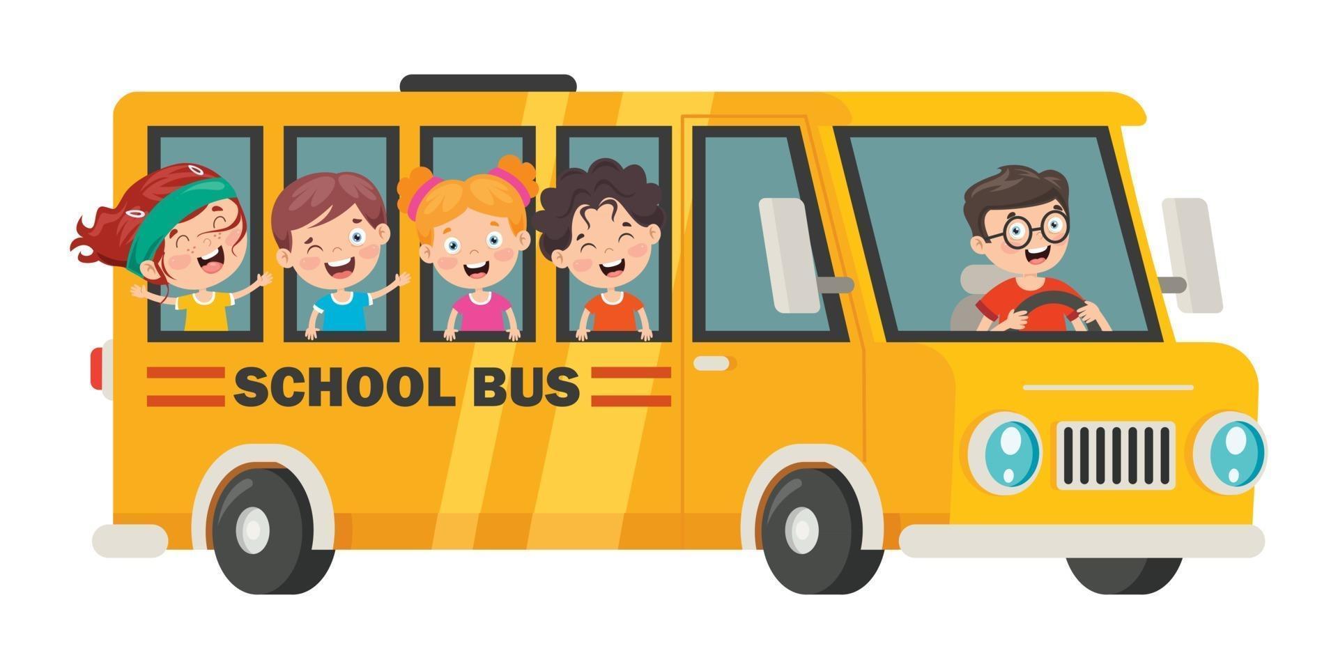 niños felices y autobús escolar vector