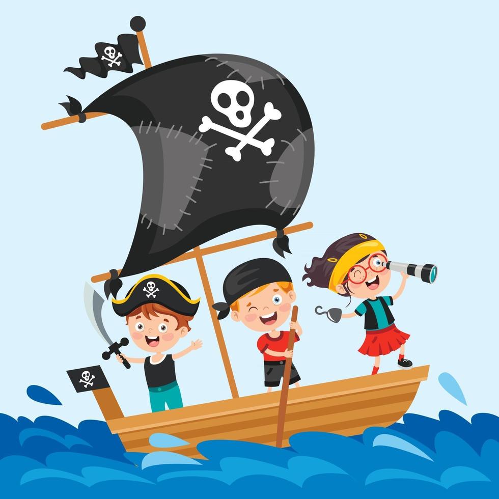 lindos niños piratas posando vector