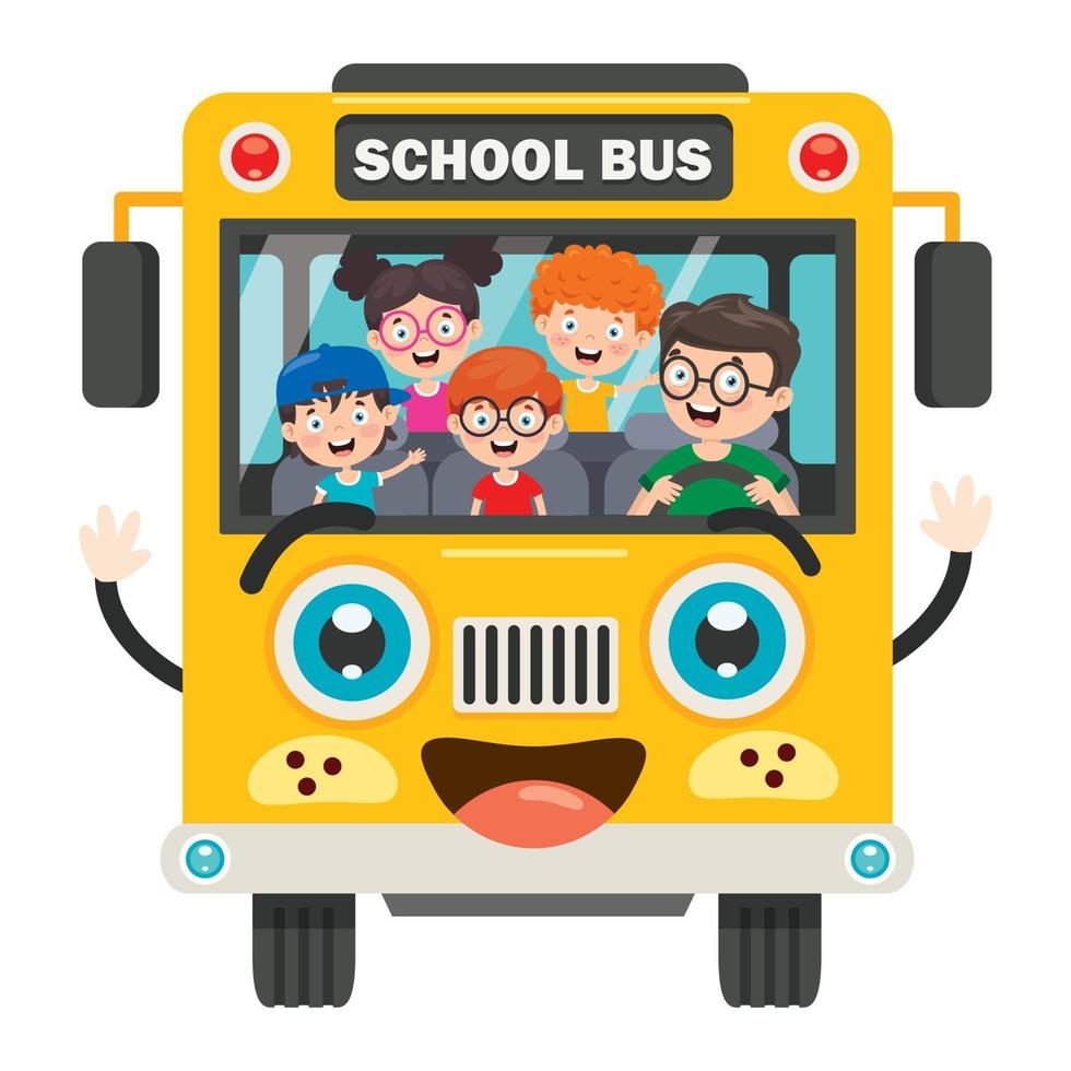 Happy Children And School Bus vector