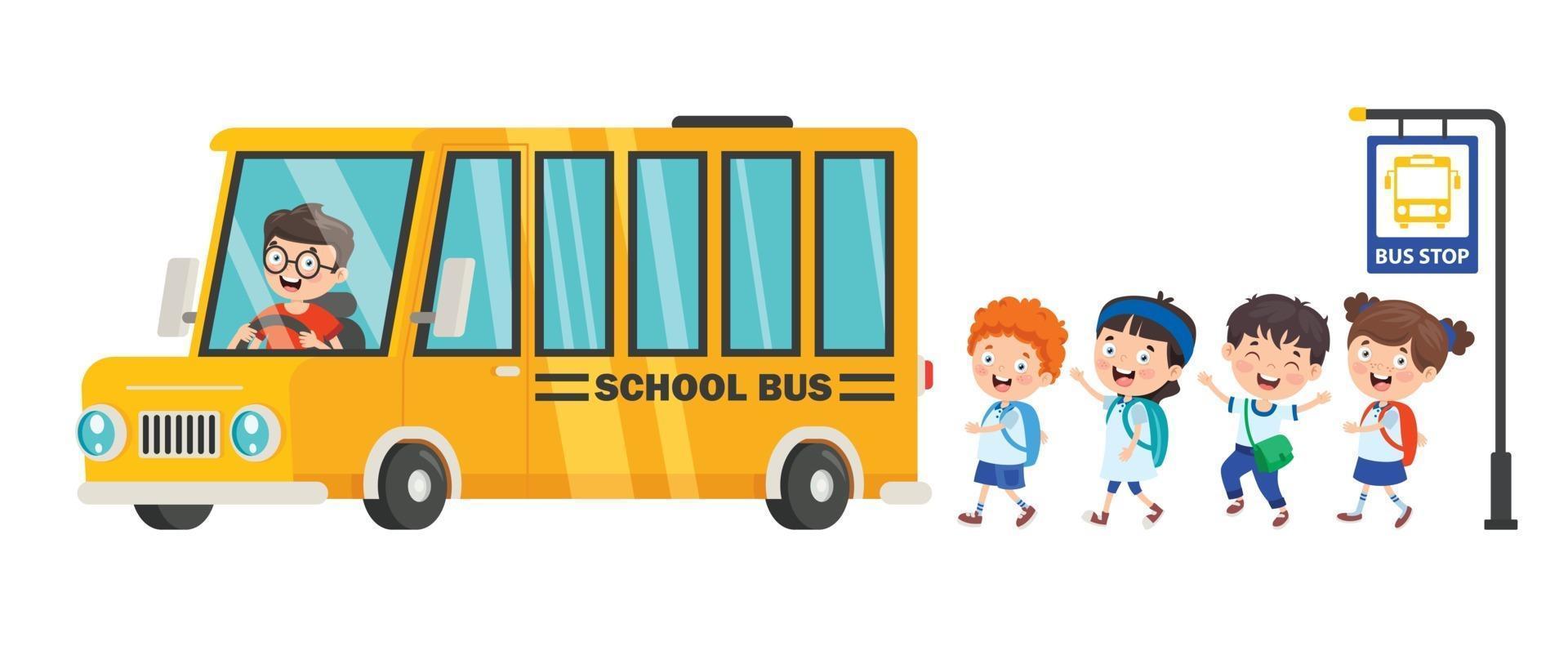 Happy Children And School Bus vector
