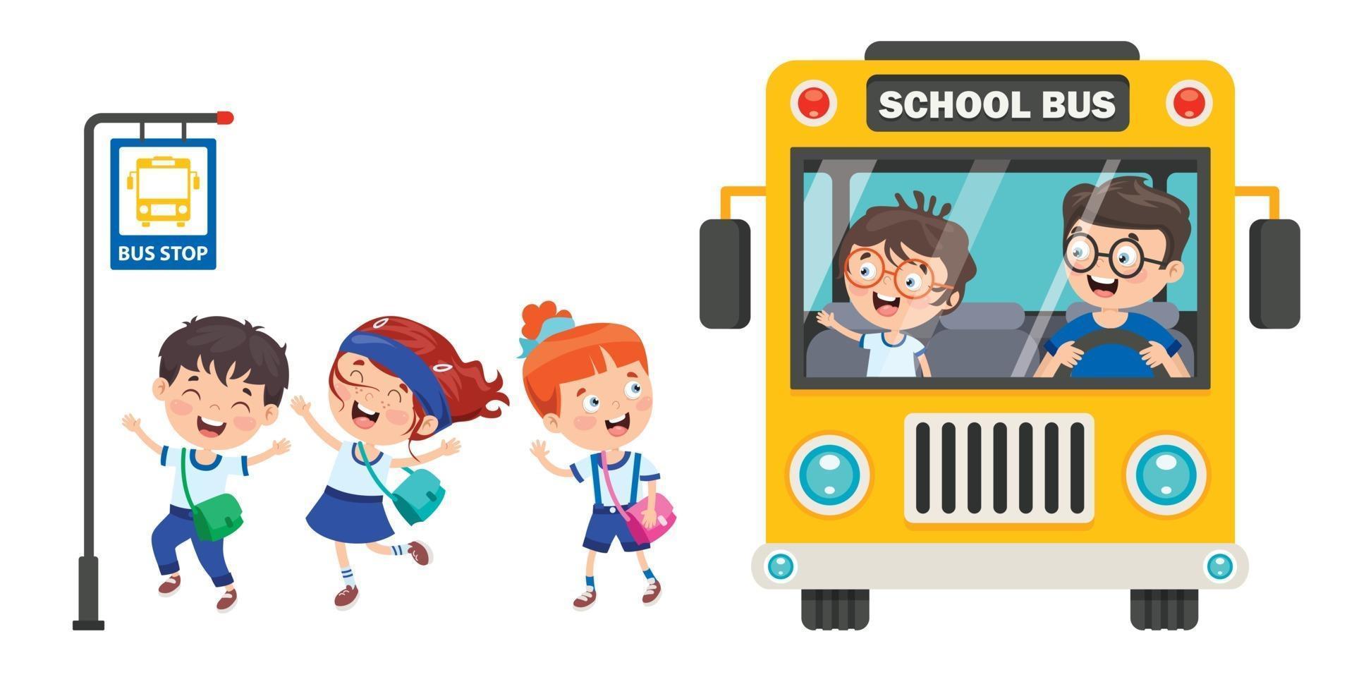 niños felices y autobús escolar vector