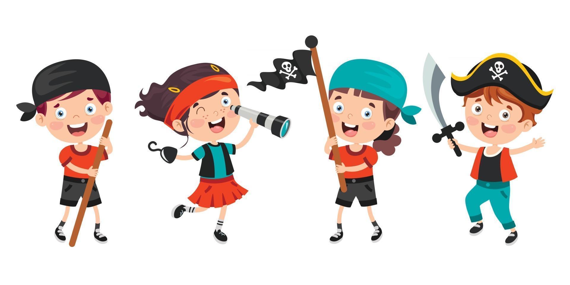 lindos niños piratas posando vector