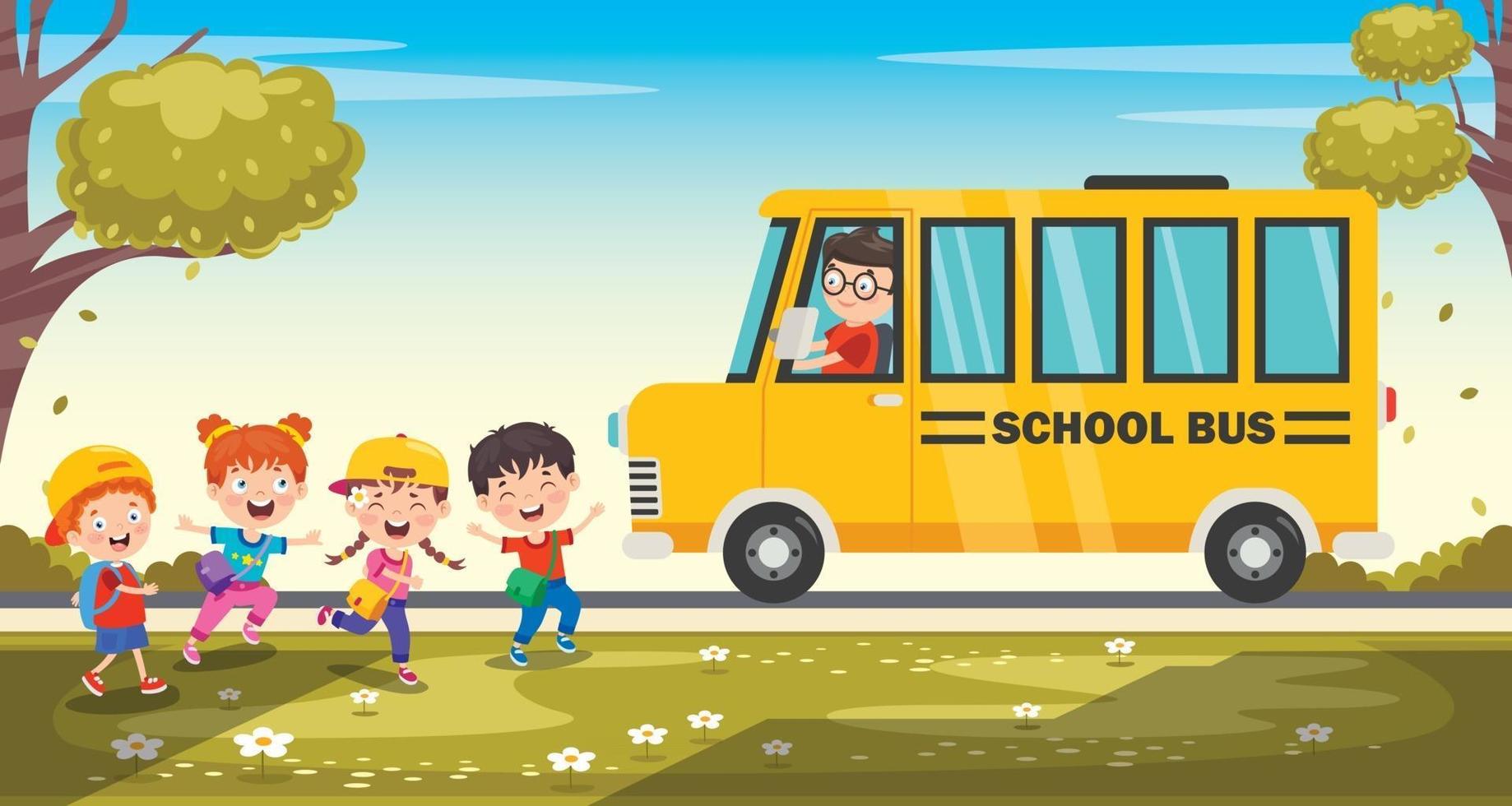 Happy Children And School Bus vector