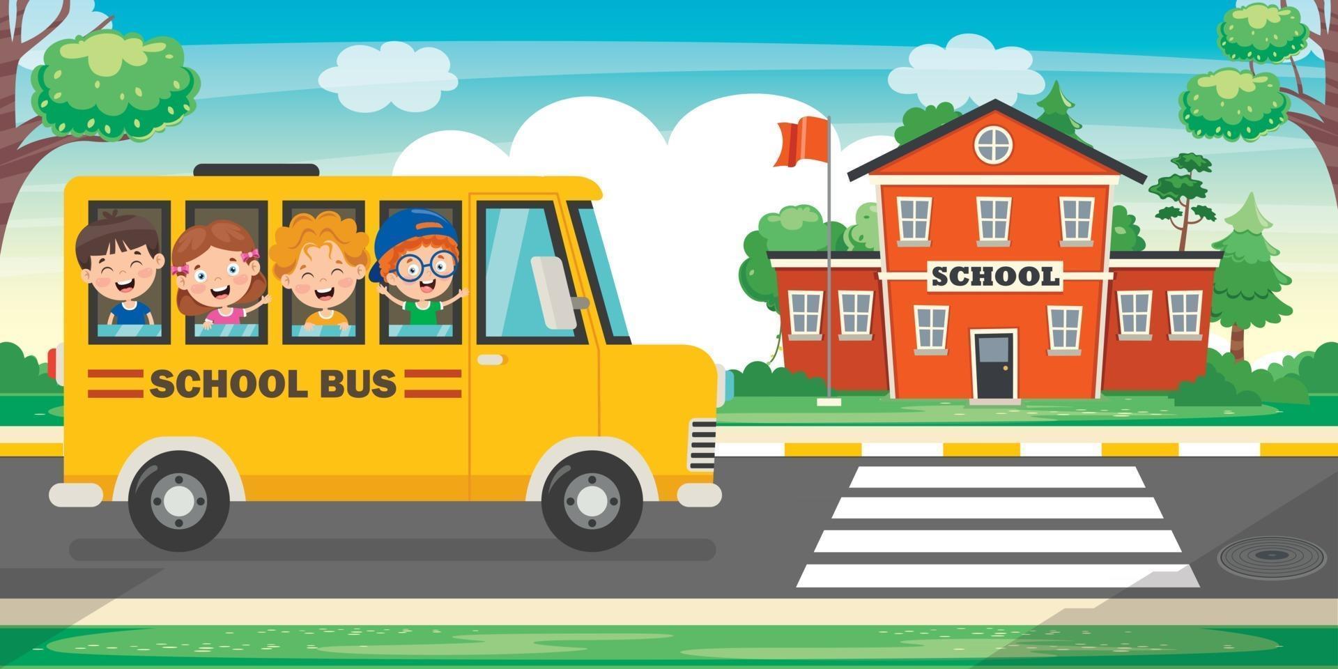 Happy Children And School Bus vector