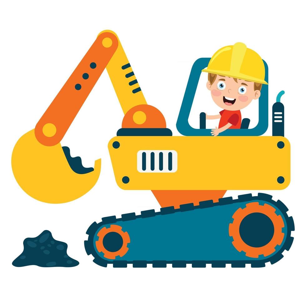 Funny Kid Using Construction Machine vector