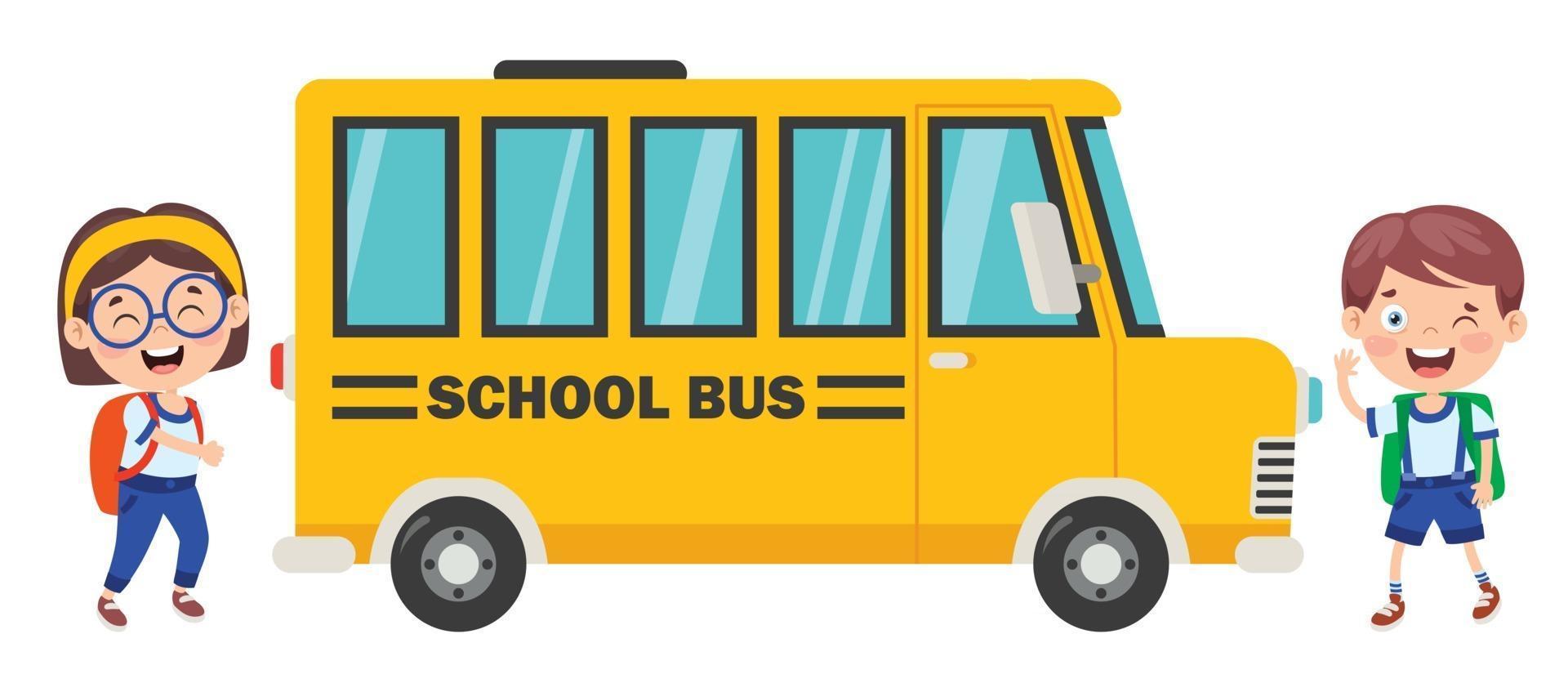 Happy Children And School Bus vector