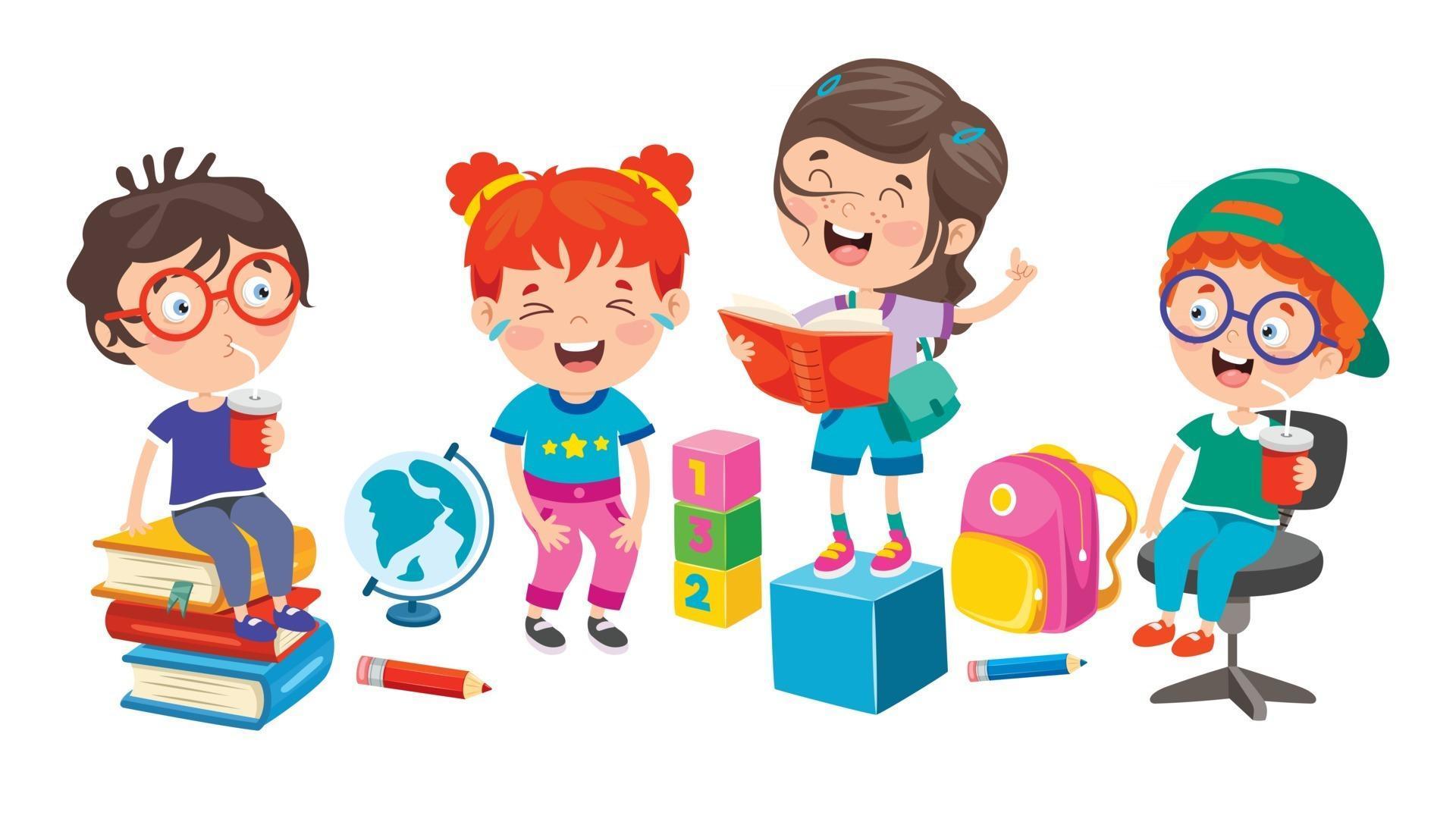 Happy Cute Cartoon School Children 2538758 Vector Art at Vecteezy