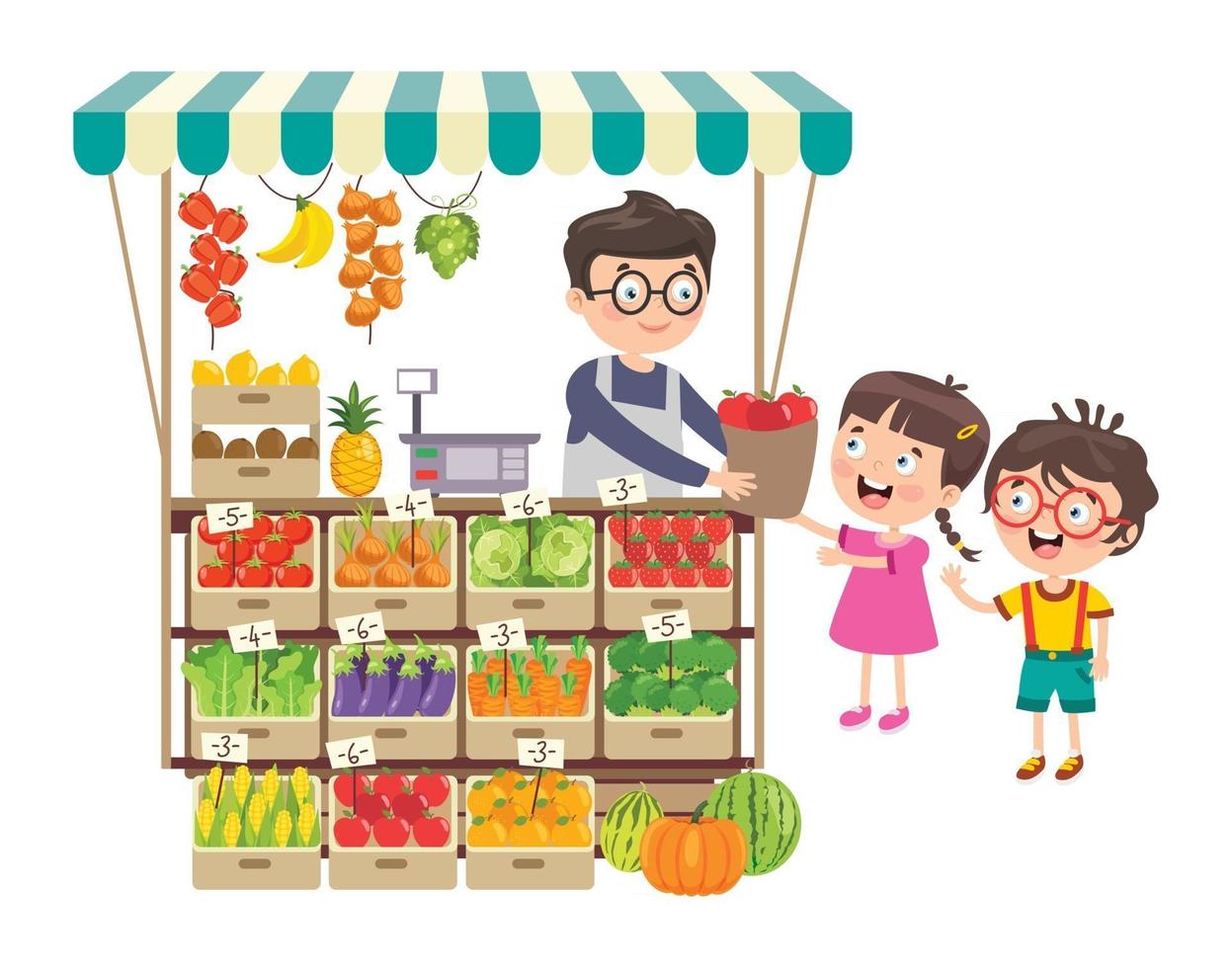 Green Grocer Shop With Various Fruits And Vegetables vector