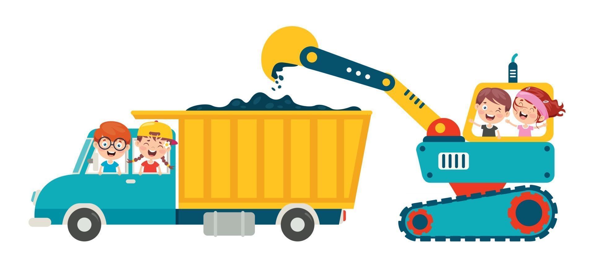 Funny Kid Using Construction Machine vector