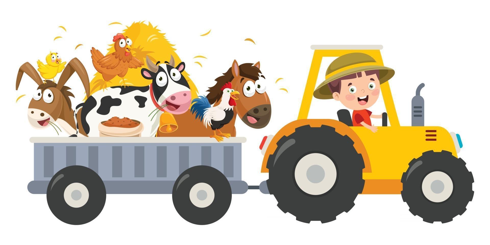 Funny Kid And A Tractor vector