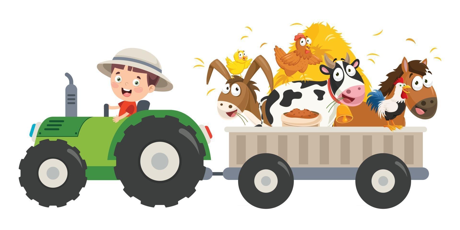 Funny Kid And A Tractor vector
