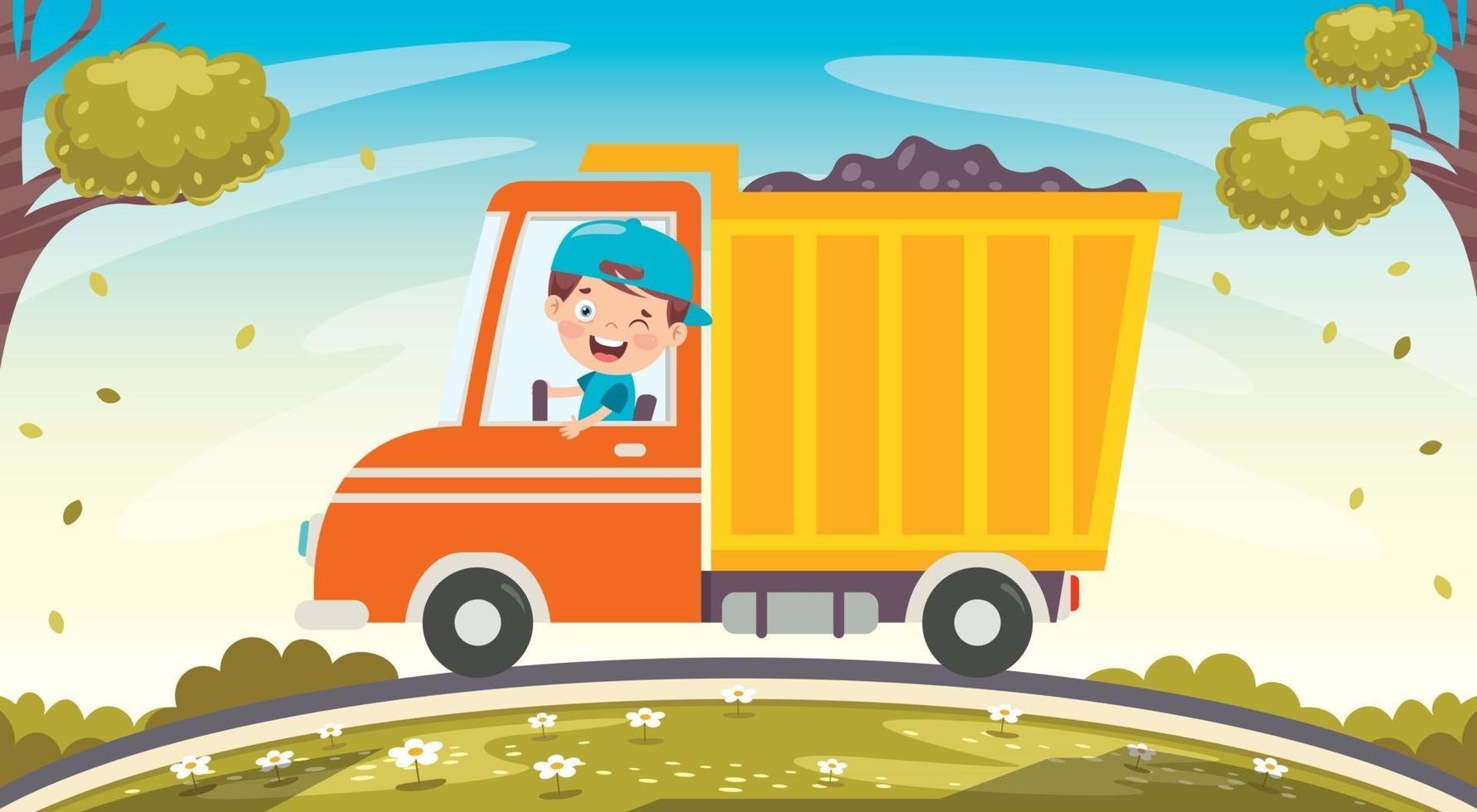 Funny Kid Using A Truck vector