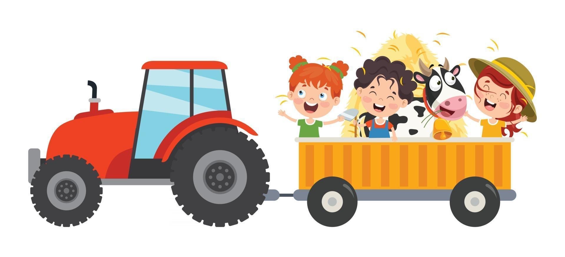 Funny Kid And A Tractor vector