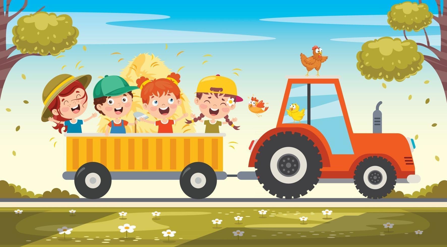 Funny Kid And A Tractor vector