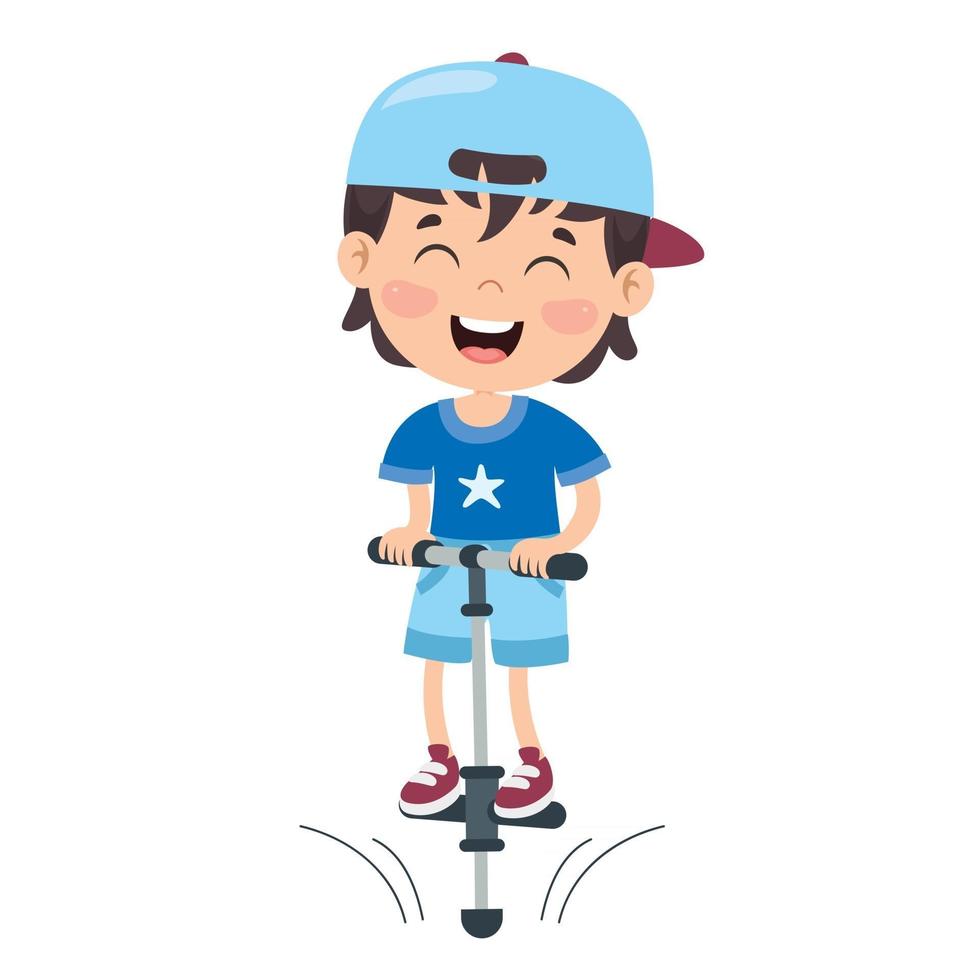 Funny Kid Playing With Pogo Stick vector