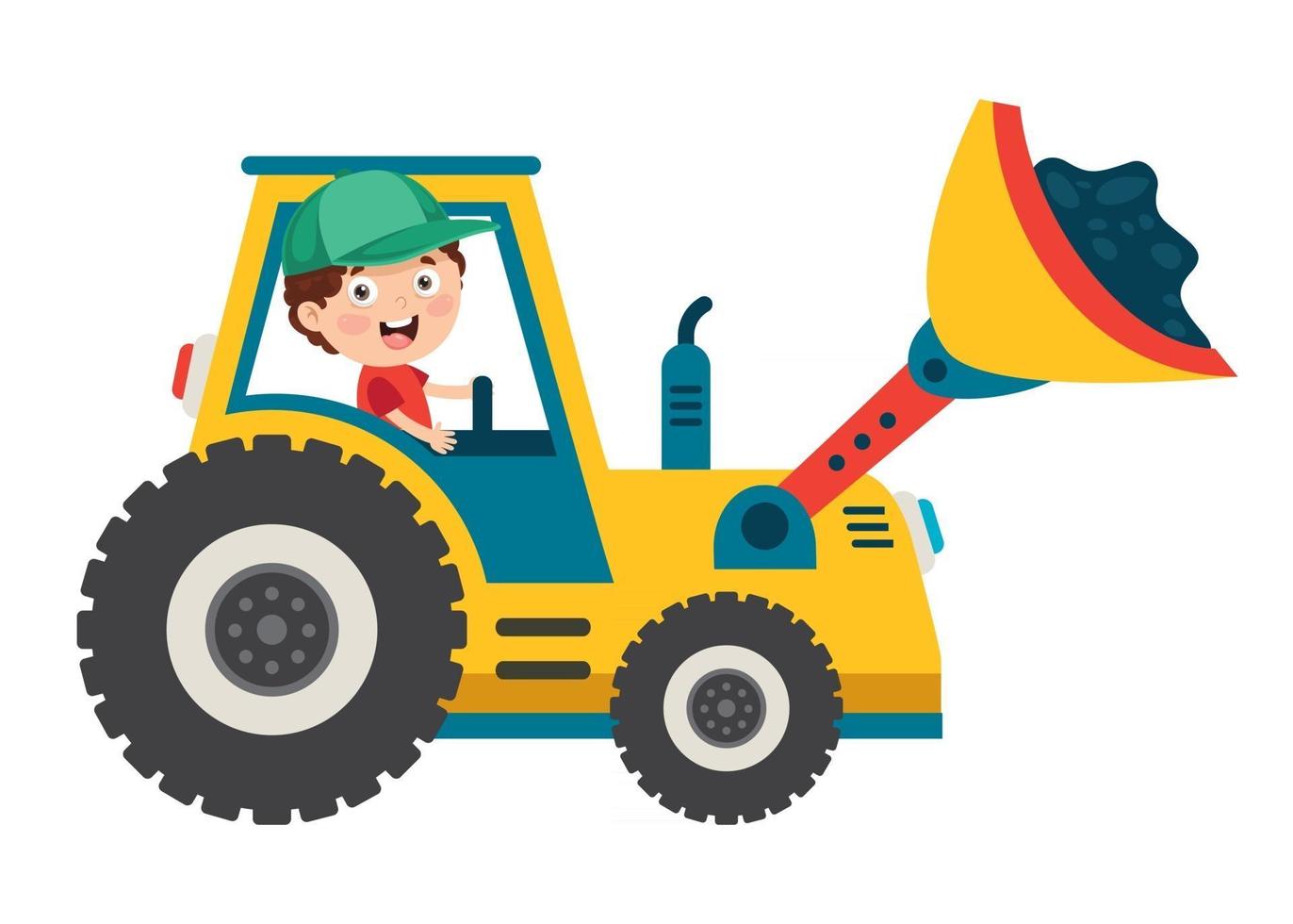 Funny Kid Using Loader Machine vector