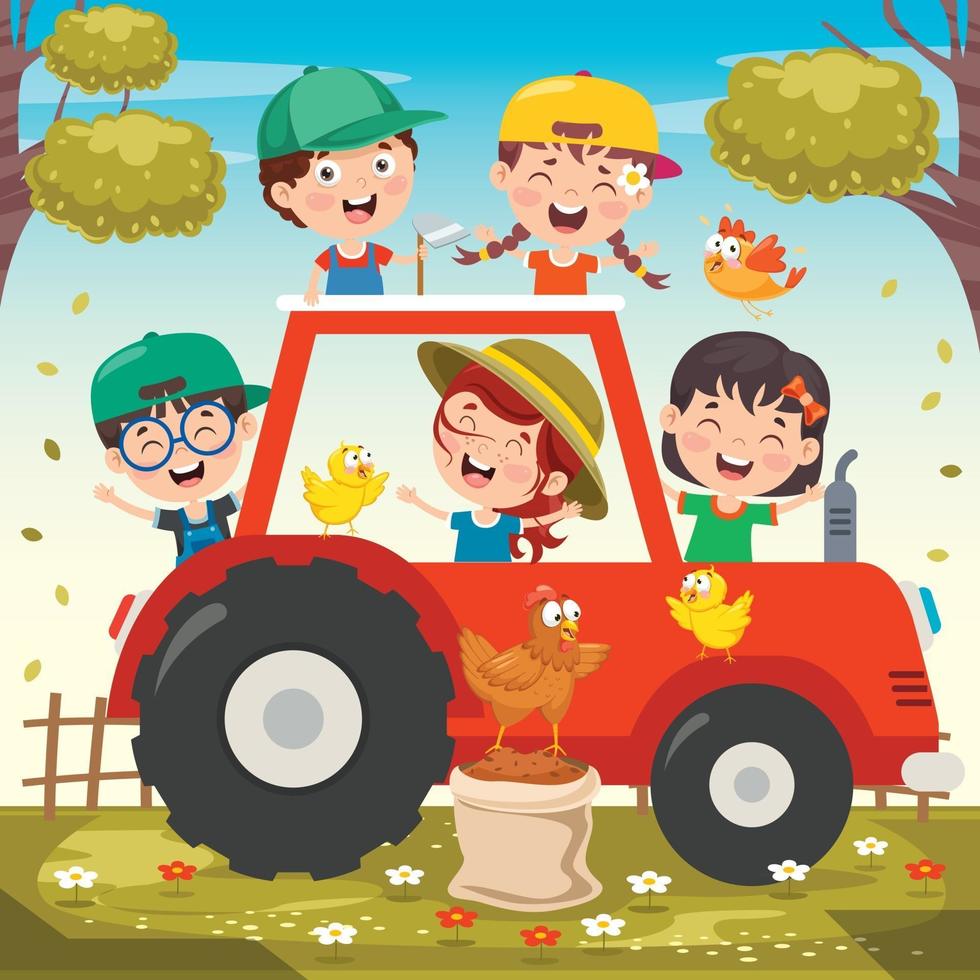 Funny Kid And A Tractor vector