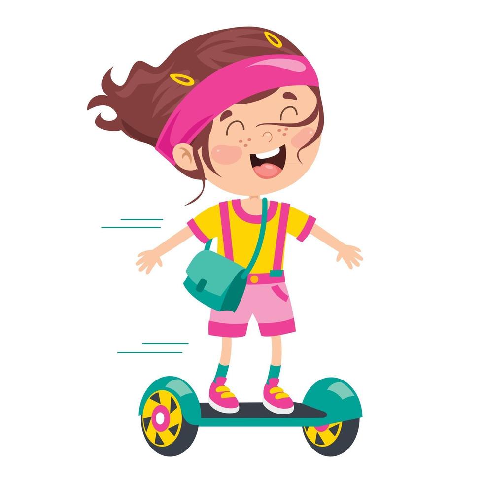 Funny Kid Riding An Electric Hoverboard vector