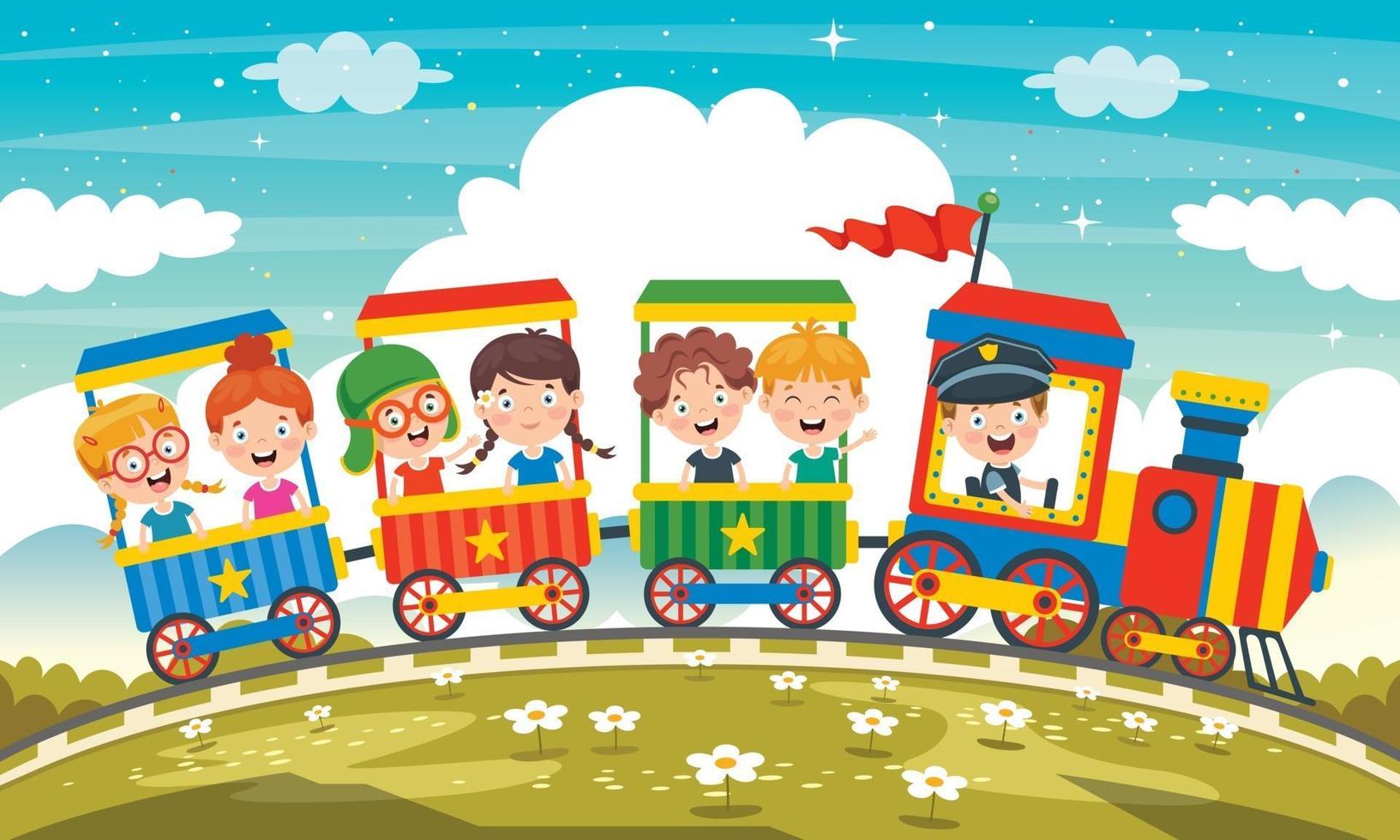 Funny Children Riding On The Train vector