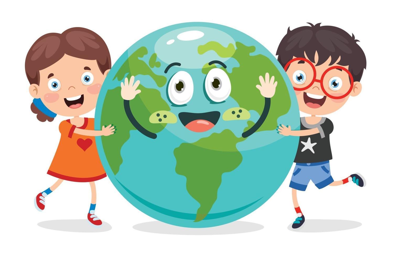 Earth Day Concept With Funny Kids vector