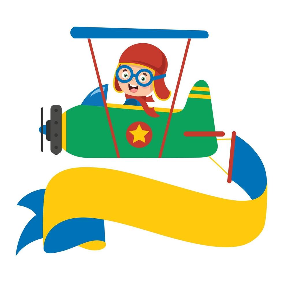 Happy Kid Flying In Airplane vector