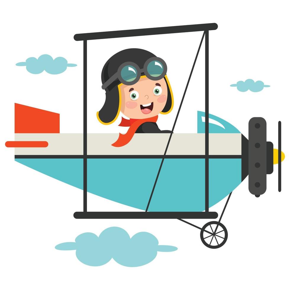 Happy Kid Flying In Airplane vector