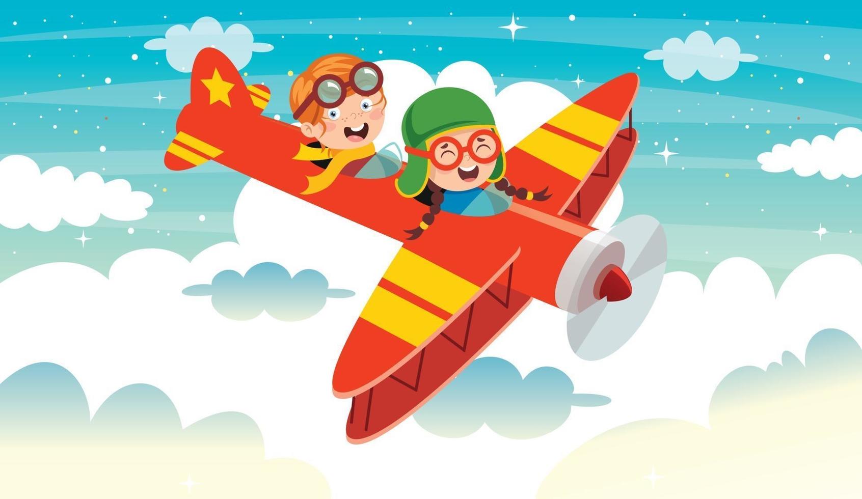 Happy Kid Flying In Airplane vector