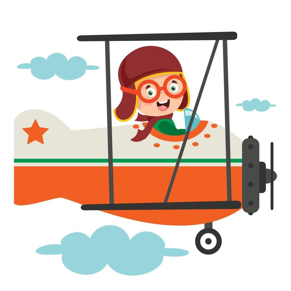 Happy Kid Flying In Airplane vector