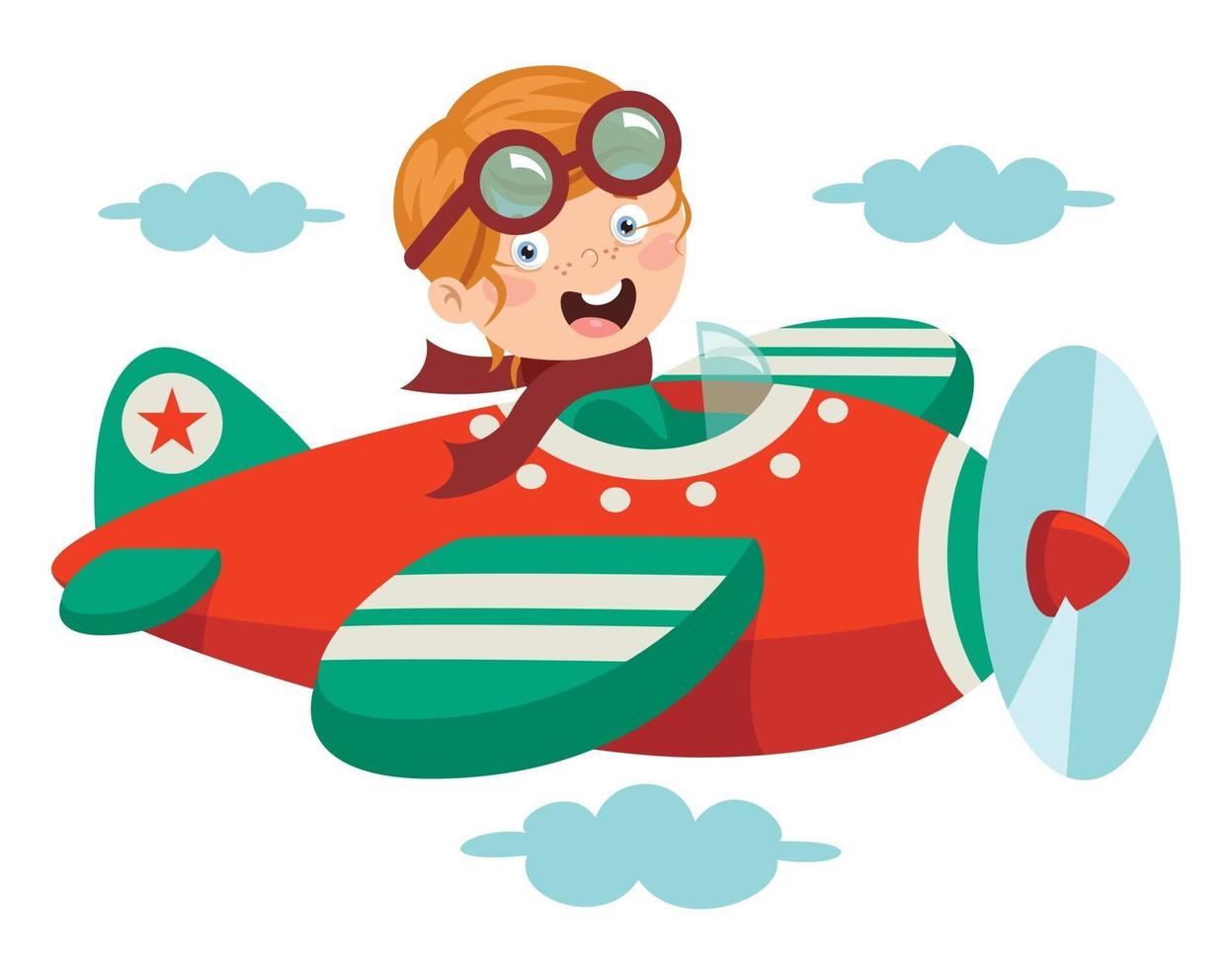 Happy Kid Flying In Airplane vector