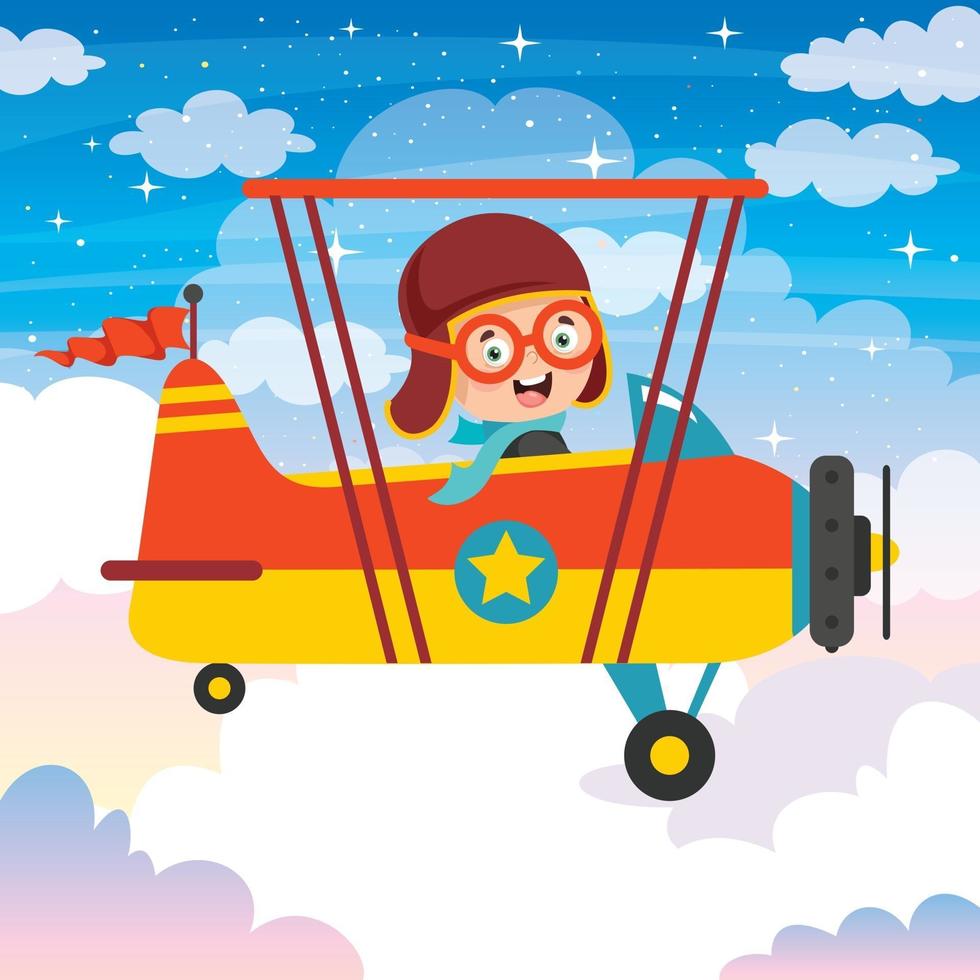 Happy Kid Flying In Airplane vector